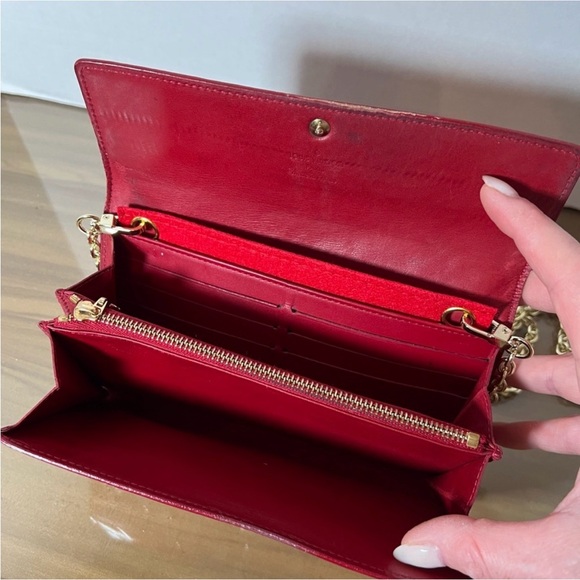 Louis Vuitton Candy Apple Red Patent Leather Vernis Wallet with Chain